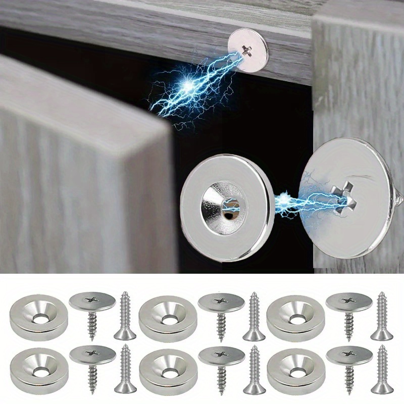 Magnetic Catch Door - ชุดแม่เหล็กยึดประตู 4 ชิ้น แม่เหล็กสำหรับประตูตู้แบบทนทาน พร้อมสกรูสำหรับตู้เสื้อผ้า ลิ้นชัก