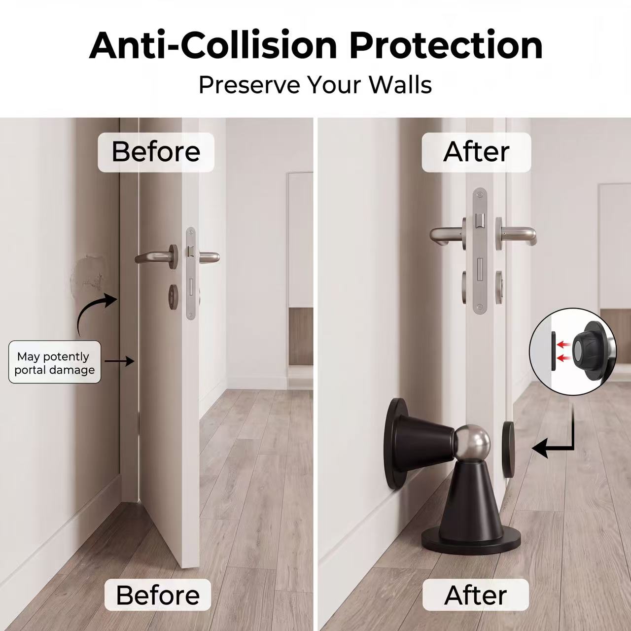 Magnetic Catch Door - ตัวกั้นประตูแม่เหล็กแบบไม่ต้องเจาะสำหรับใช้ในบ้าน, ตัวกั้นประตูซิลิโคนแม่เหล็กแรงสูงแบบเงียบป้องกันการชนสำหรับห้องน้ำในบ้าน