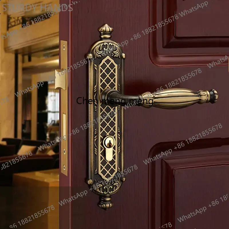 Furniture Grade Hardware - ชุดล็อคประตูทองแดงบริสุทธิ์คุณภาพสูง แบบเงียบ สำหรับประตูภายในห้องนอน พร้อมมือจับและเดดโบลท์ อุปกรณ์ฮาร์ดแวร์เฟอร์นิเจอร์